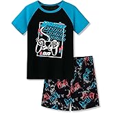 Beezizac Big Boys Pajamas Teal & Navy Face 2-Piece Fun Short Sleeve PJ Set Kid Cozy Sleepwear Children Size 6-18