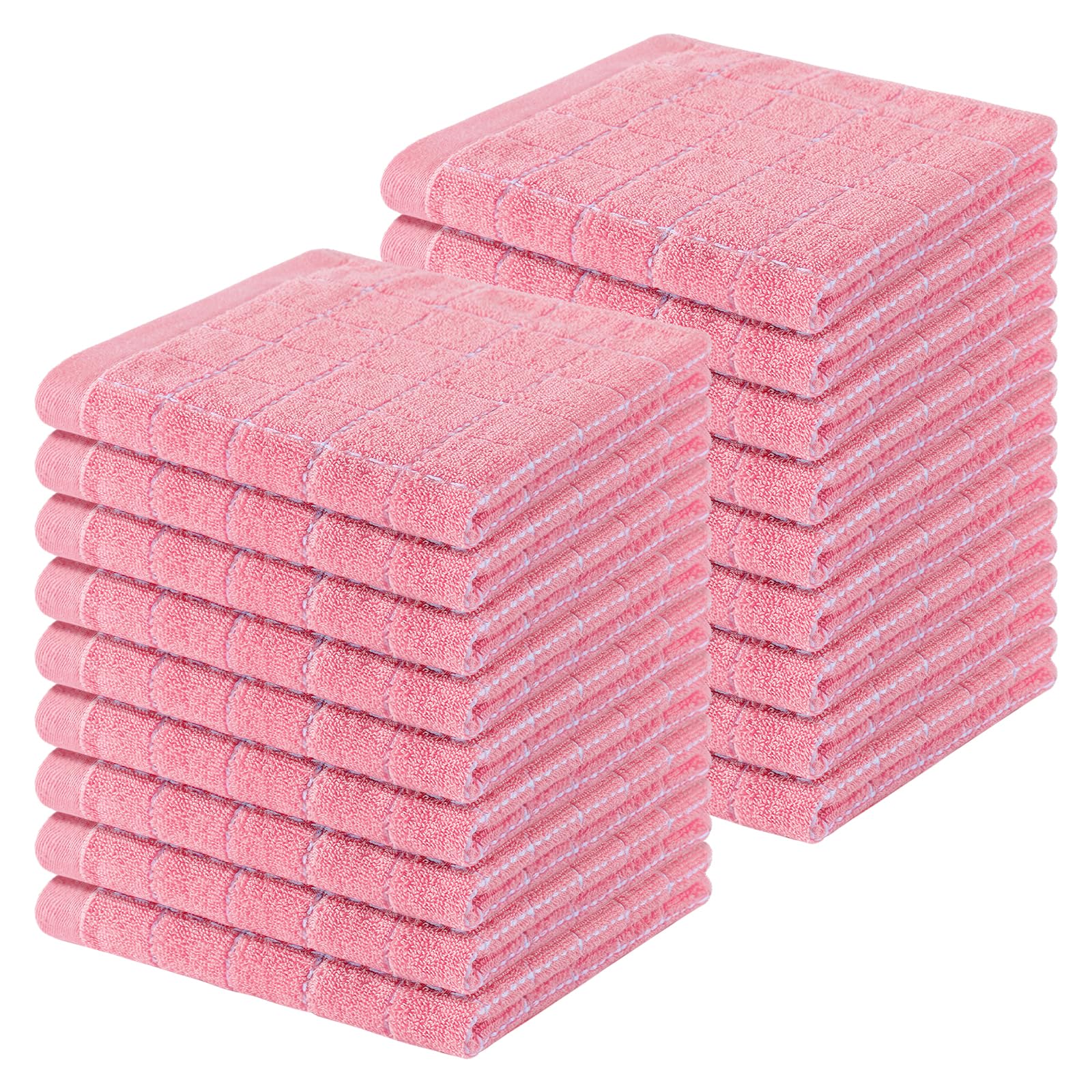 Homaxy 100% Cotton Terry Kitchen Dish Cloths, Ultra Soft and Absorbent Dish Towels for Kitchen, Suitable for Drying and Washing Dishes, 18 Pack, 12 x 12 Inches, Pink Image