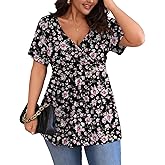 POSESHE Womens Plus Size Tops 2025 Summer Short Sleeves Tunic Tops Casual V-Neck Wrap Shirts Cute Dressy Work Blouses L-4XL