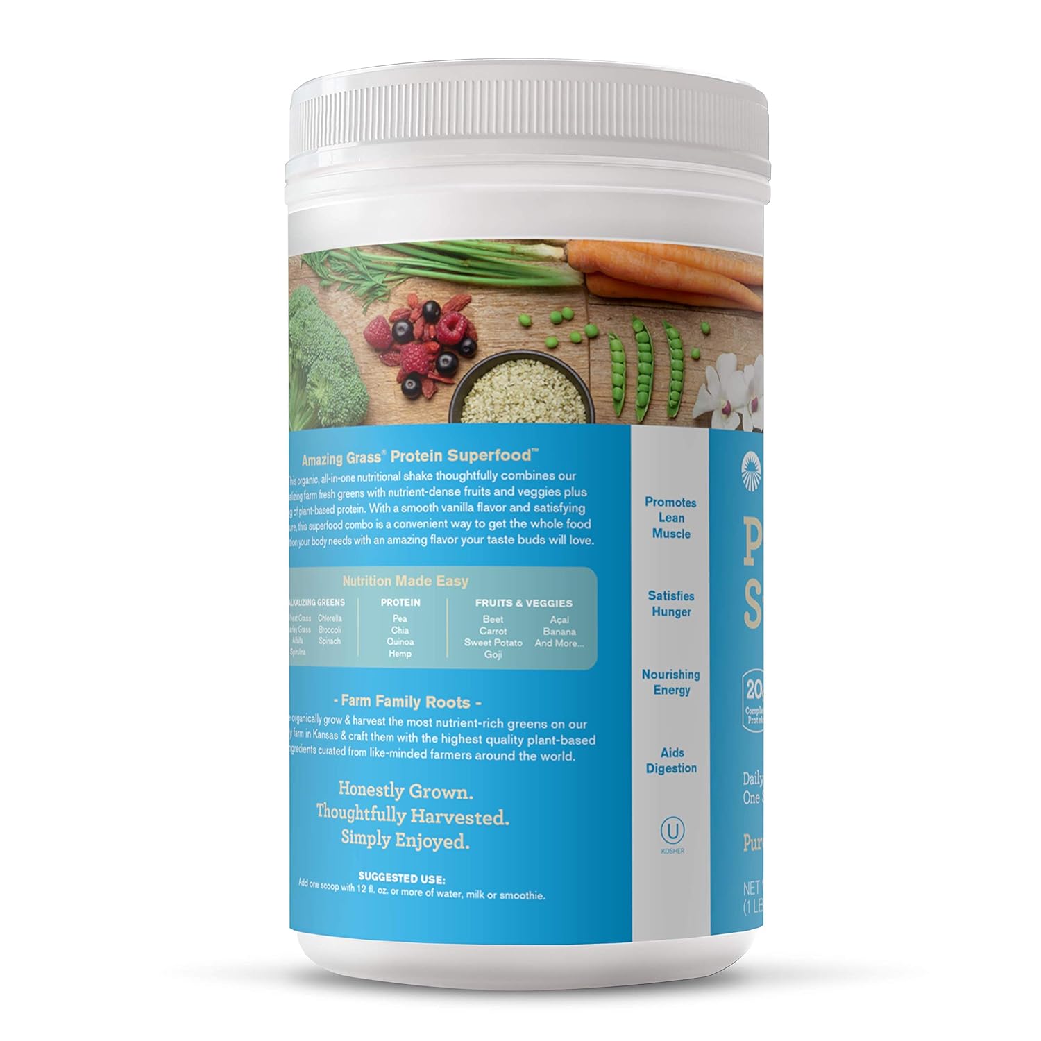 Amazing Grass Protein Superfood: Vegan Protein Powder, All-in-One Nutrition Shake, Pure Vanilla, 20 Servings : Grocery & Gourmet Food