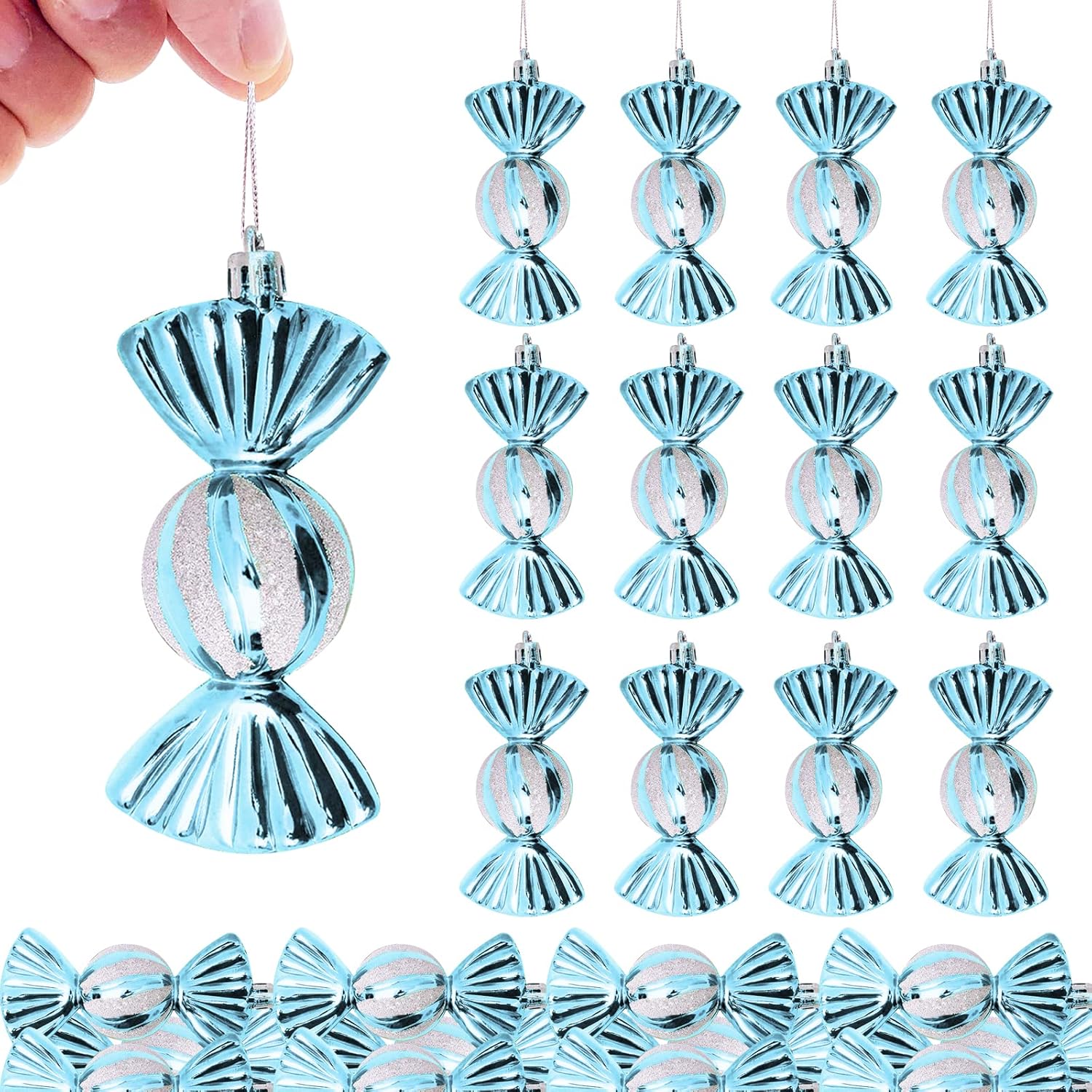 Ornaments - TKYGU 24 shatterproof Christmas Candy Ornaments, Christmas Ornaments Hanging Sparkly Rope Christmas Tree Lollipops Family Party Holiday Supplies Ornaments (White Powder/Sky Blue)
