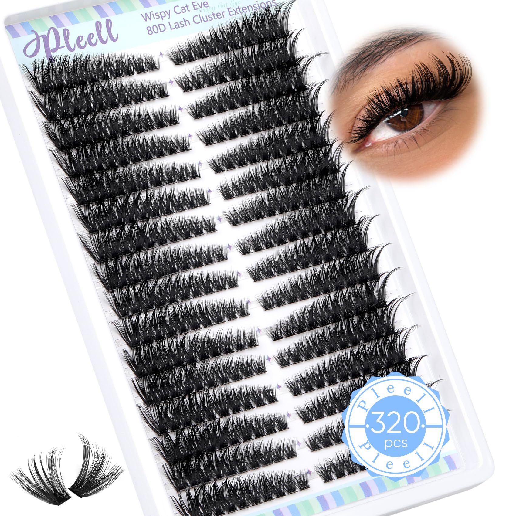 Photo 1 of Pleell Lash Clusters 320 Pcs Individual Lashes Clusters 7-16 MM Cat Eye Wispy Eyelash Clusters D Curve 80D Cluster Eyelash Extensions Easy DIY Lash Extension at Home