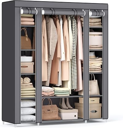 SONGMICS Fabric Wardrobe Portable Closet with 12 Compartments Grey LSF03G
