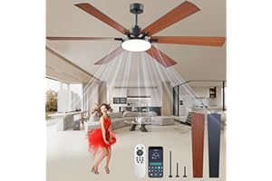 DIAMONDFORGE 72 inch Ceiling Fans with Lights and Remote Control,Indoor/Outdoor Low Profile Flush Mount Commercial Dimmable Reversible Wood Grain Ceiling Fans for Living Room Patio Shop Industrial.
