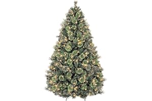 VIVATREES 7.5 ft Prelighted Pine Christmas Tree, Artificial Christmas Tree with 450 Warm White Lights, 1580 PVC Branch Tips, Premium Stand, Easy Assembly for Indoor Holiday Decorating