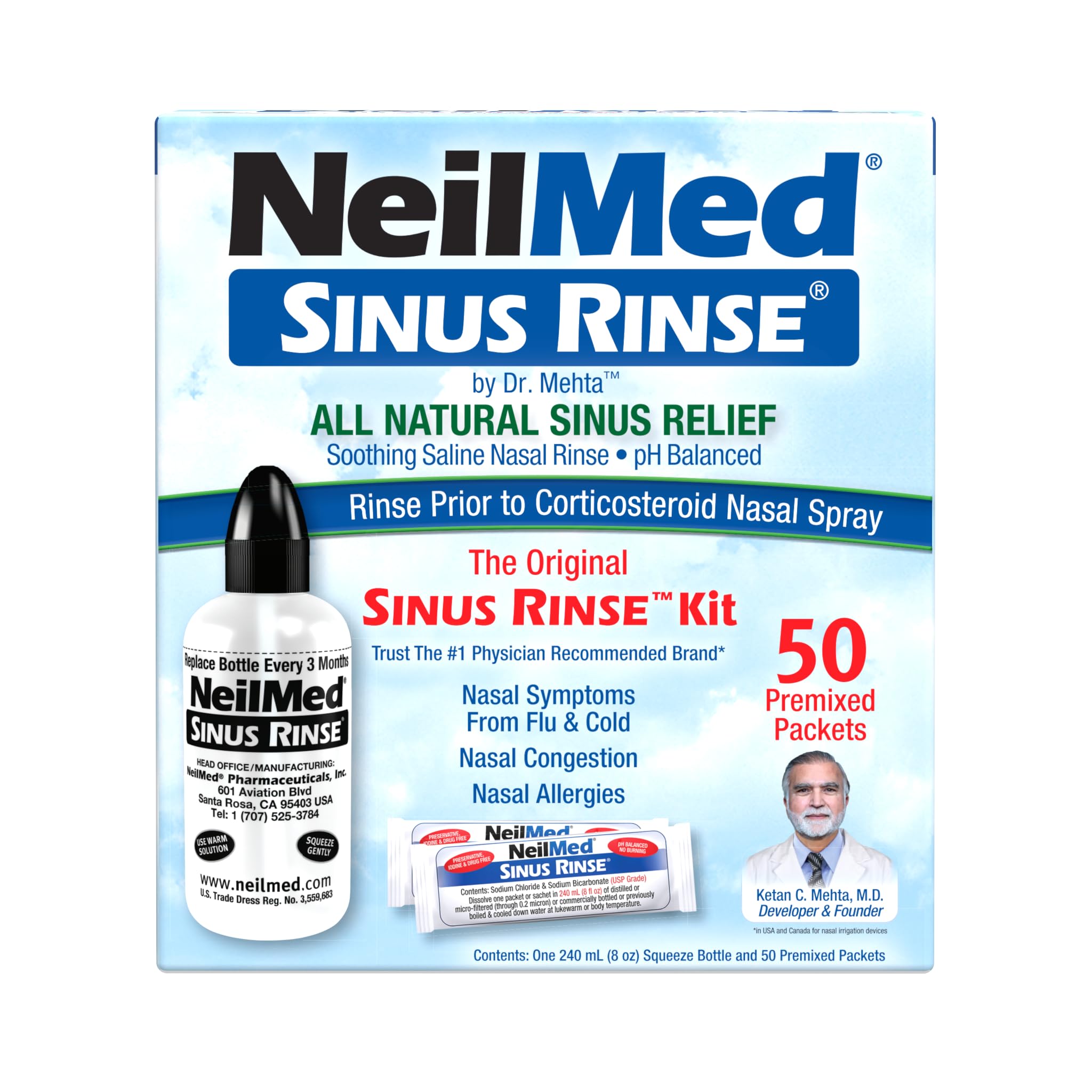 NeilMed SinusRinse Saline Nasal Rinse Kit 50 Sachets