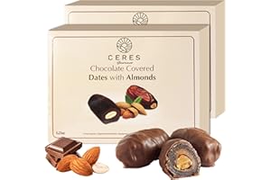 CERES GOURMET Dark Chocolate Coated Medjool Dates Stuffed with Almonds 2 Packs-8.46 Oz, Premium Bitter Chocolate Covered Dates (Almond)