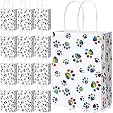 Blulu 20 Pcs Puppy Dog Paw Gift Bags with Paper Twist Handles, Dog Gift Paper Paw Treat Goodie Bags for PET Treat Party Favor, 6.3 x 3.1 x 8.6 Inch(Dazzling Paws)