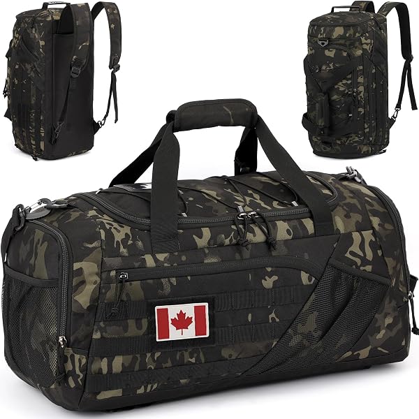 Sac de sport tactique pour homme, 50 L, grand sac de sport 3 en 1 avec compartiment à chaussures pour voyage, sac à dos de voyage résistant à l'eau, sac de nuit Sac de sport tactique pour homme, 50 L, grand sac de sport 3 en 1 avec compartiment à chaussures pour voyage, sac à dos de voyage résistant à l'eau, sac de nuit