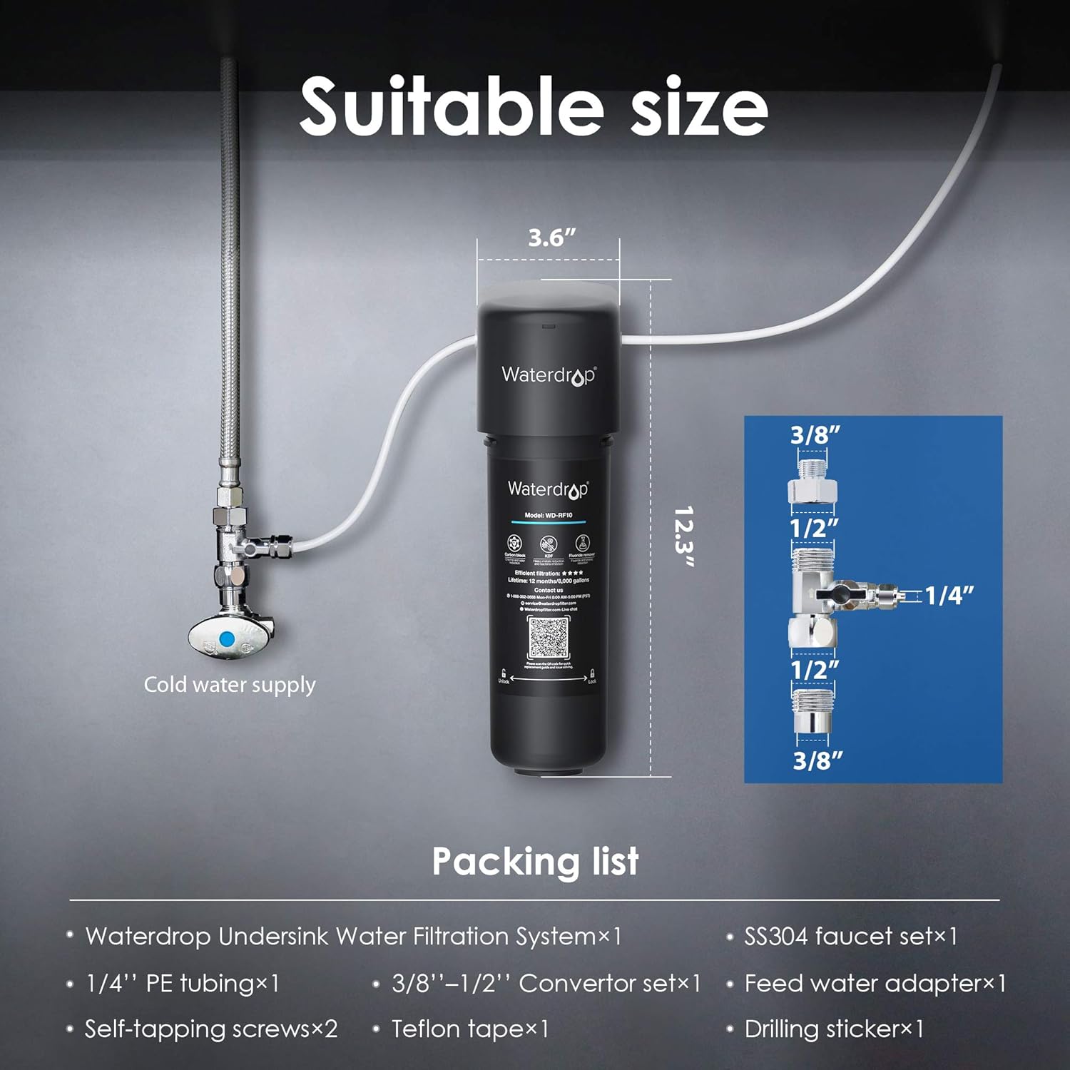 Waterdrop 10UB Under Sink Water Filter System, 8K High Capacity Drinking Water Filtration System, with Dedicated Brushed Nickel Faucet, Removes 99% Lead, Chlorine, Bad Taste & Odor, USA Tech - - 