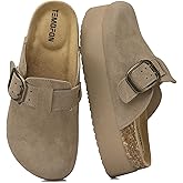 TEMOFON Genuine Suede Clogs for Women: Comfortable Leather Platform Mules & Clogs for Women Footwear - Cork Footbed Closed Toe Sandals Potato Shoes