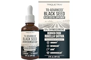 TRIQUETRA HEALTH Black Seed Oil Liquid | 5% Thymoquinone - TQ-Advanced® | High Potency - 100 mg per Serving - 15:1 Concentrate from Nigella Sativa Extract, Raw Form, Vegan Formula, Glass Bottle (30 Servings)