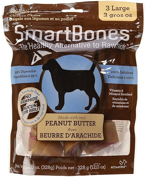 DOG TREATS, LARGE PEANUT BUTTER CHEW, 3-PK.
