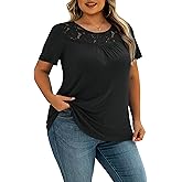 Ahlaray Women's Plus Size Summer Tops Short Sleeve Shirts Lace Pleated Tunic Tops Blouses M-4XL