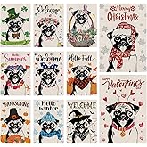 Seasonal Garden Flags Pug Dog Double Sided Flags Set of 11 Holiday Farmhouse Indoor Outdoor Yard Lawn Christmas Gifts Decorations 12.5x18 Inch