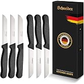 SCHNEIDEX Serrated Paring Knife Set of 6 - German Solingen Small Kitchen Knife Set for Fruit, Vegetable &amp; Tomato, Stainless Steel, Black