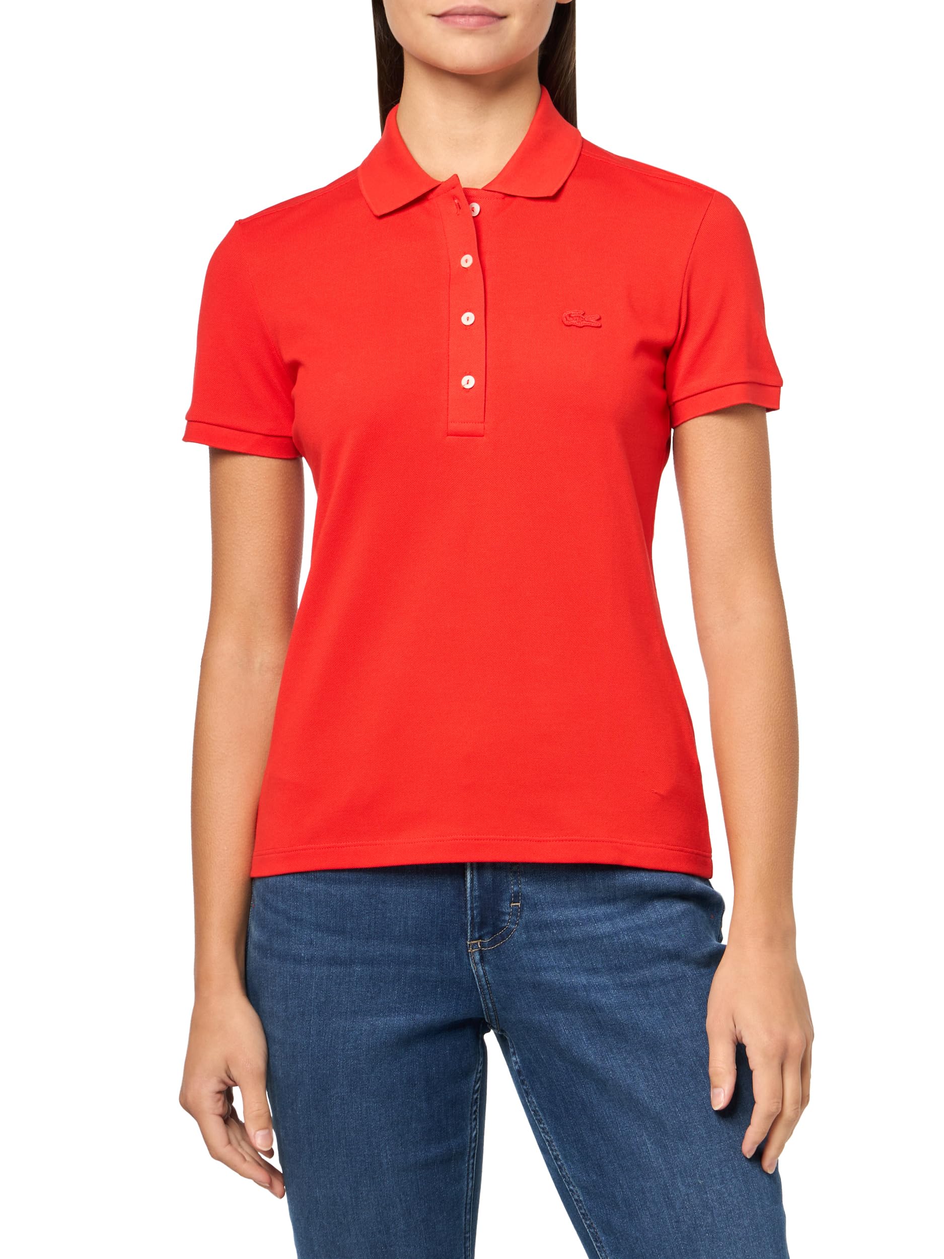 Lacoste Women’s L.12.D Slim Fit Stretch Mini Pique Polo Shirt, Redcurrant Bush, 36