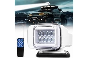 Remote Control LED Marine Spot Light, Auto-Restore 360 Rotating Searchlight for Truck Boat, 50W LED Auxiliary Search Light 12
