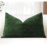 OTOSTAR Chenille Throw Pillow Covers 16x24 Inch Soft Farmhouse Green Decorative Pillow Covers Solid Lumbar Cushion Case for Sofa Bed Living Room Couch Home Decor (Green)