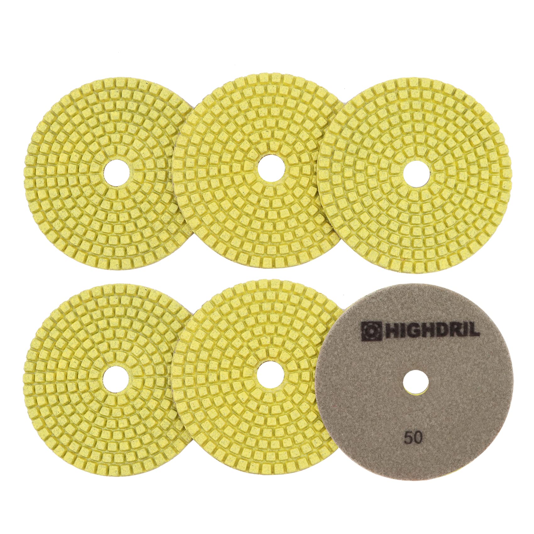 Wet Diamond Polishing Pads,HIGHDRIL 6pcs 100MM #50,for Granite Marble Sanding Used on Grinder or Polisher