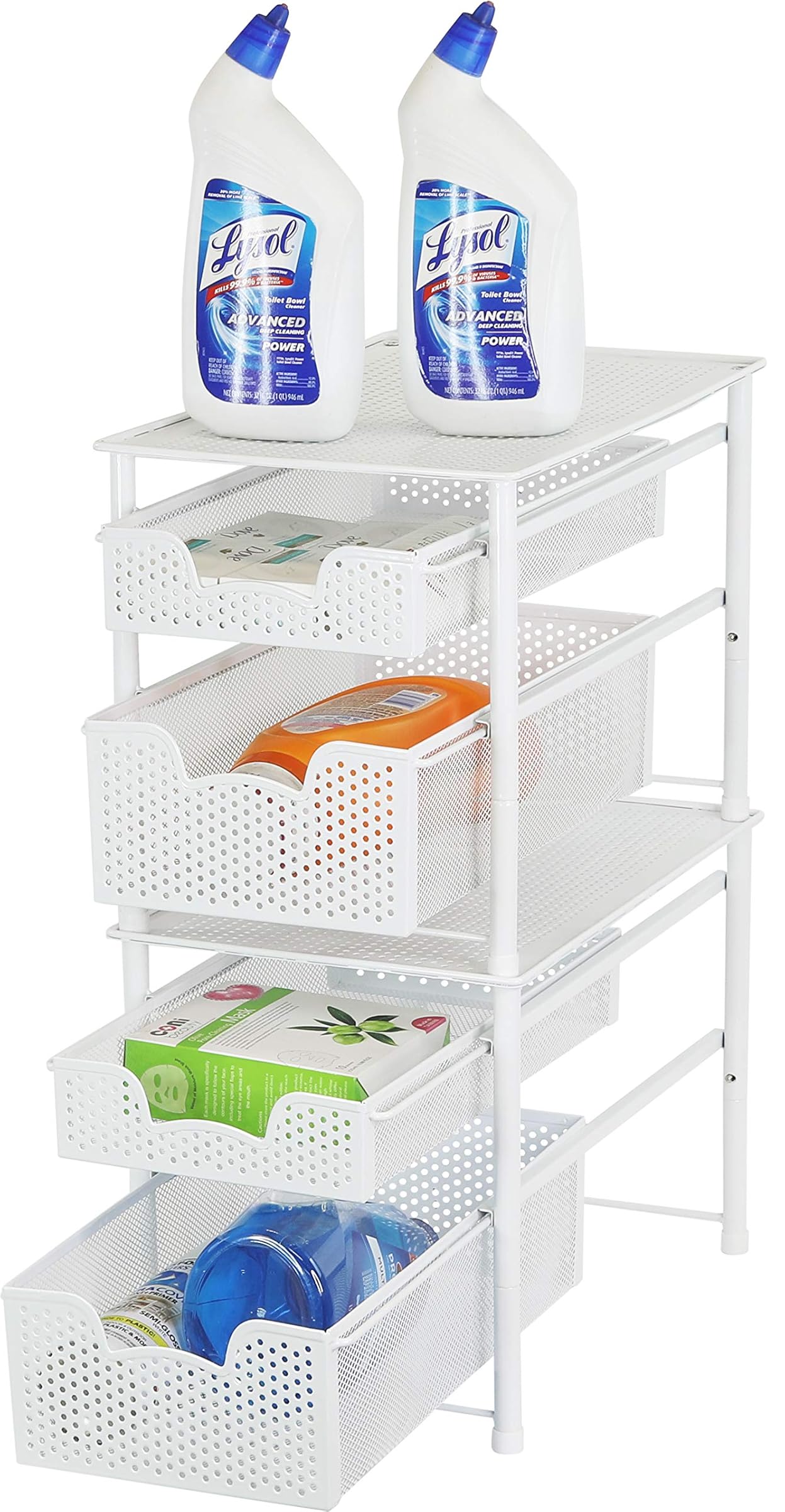 Simple Houseware 積み重ね可能 2段スライドバスケット オーガナイザー 引き出し ホワイト