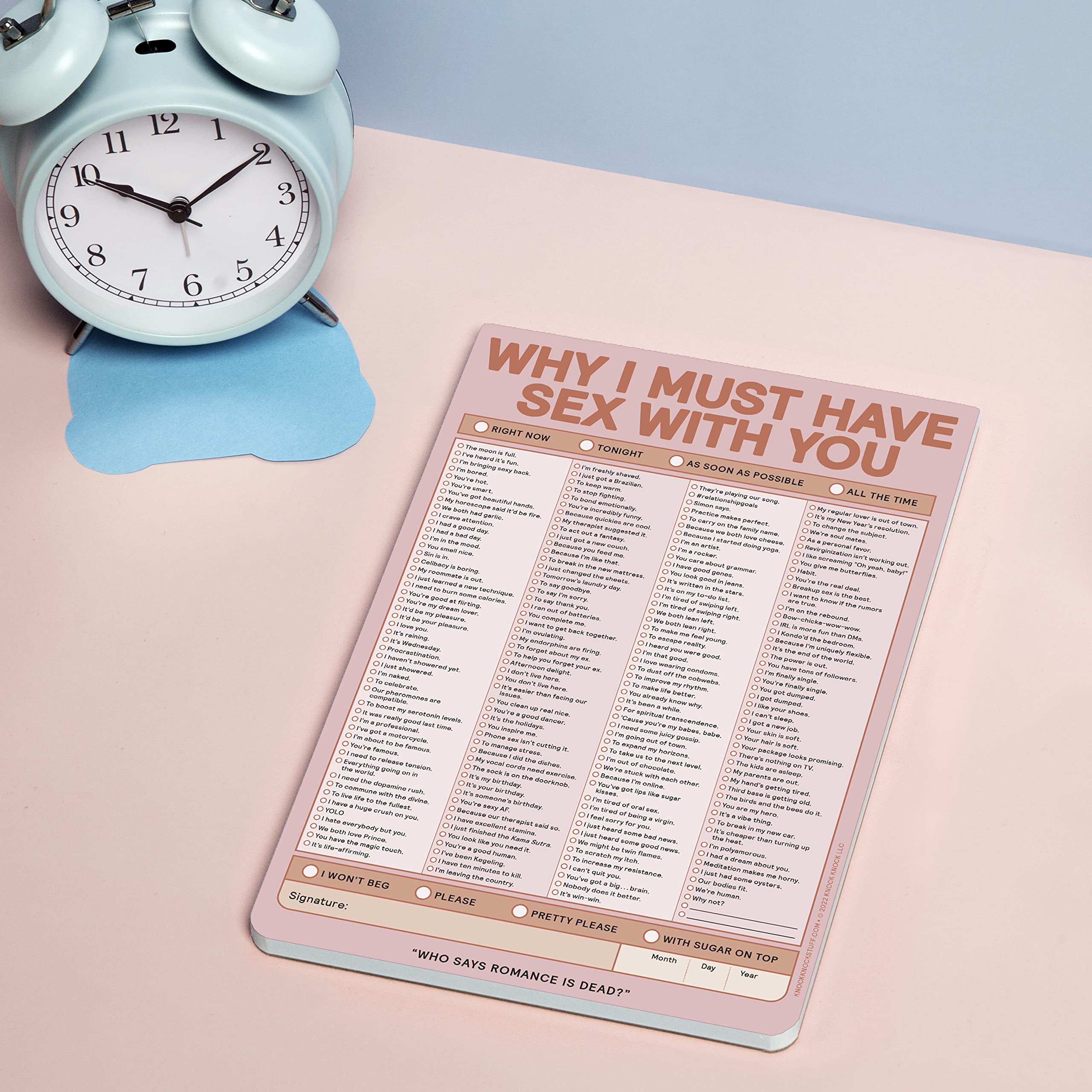 Knock Knock Why I Must Have Sex With You Pad, Sexy Checklist Note Pad, 6 x 9-inches (Pink/Red)