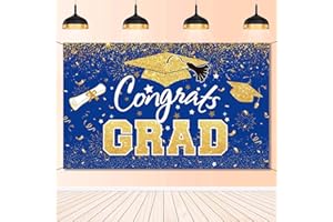 PARTYGARDEN Graduation Party Decorations - Blue Gold Congrats Grad Class of 2024 Backdrop Banner Large Sign Wall Decorations Photography Background Party Supplies for 2024 Graduation Party Decorations