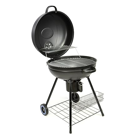Nexos Großer Kugelgrill Holzkohlegrill Rundgrill 4-beinig 50cm Grillfläche Klapp-Deckel Abnehmbarer Aschetopf massiv Stahlble