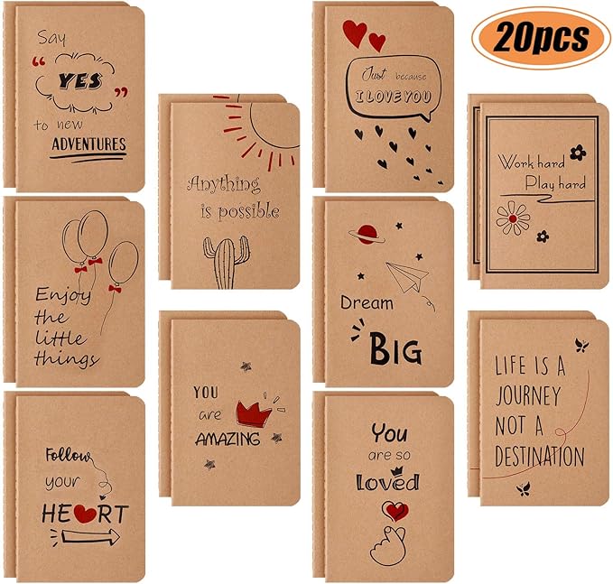 20 Pieces Small Kraft Notebook Inspirational Kraft Notepads Lined