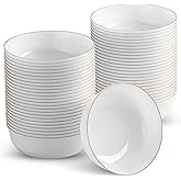 BloominGoods Disposable Plastic Soup Bowls, 50-Pack 14 Oz. Heavyweight White With Gold Rim Bowls For Party, Wedding Or Event
