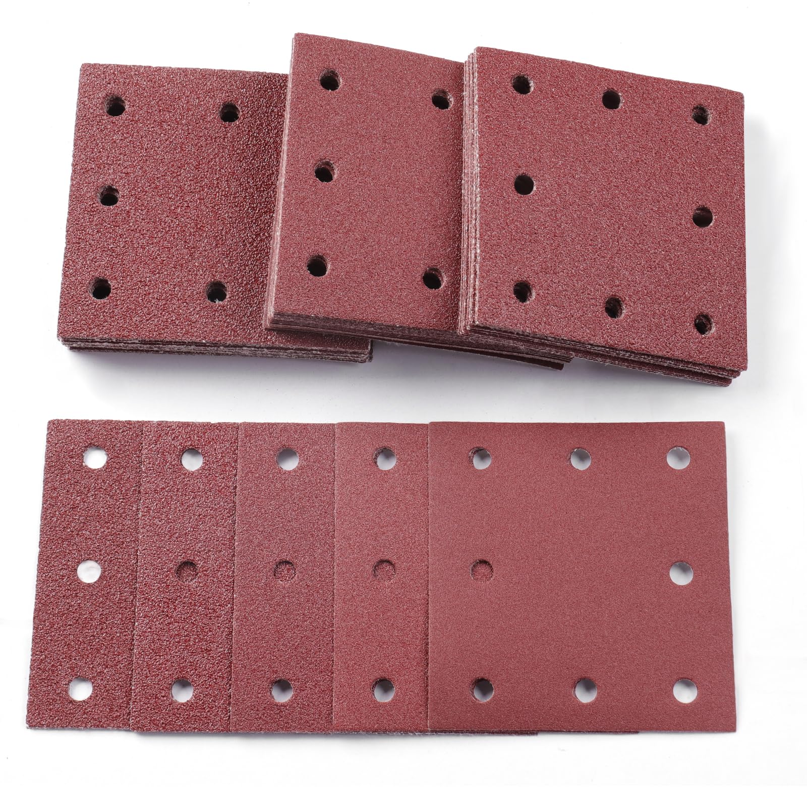 Sruhrak 50 Pieces Sandpaper, 110x115mm Sanding Sheets Stick and Peel Sanding Pads 40/60/80/120/240 Grits Set 1/4 Sander Paper for Electric Sander Polishing, Rust Removal