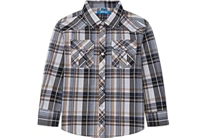 CHEERBOY Boy's Toddler Kids Casual Long Sleeve Western Pearl Snap Button Up Plaid Shirt 4-16 Years