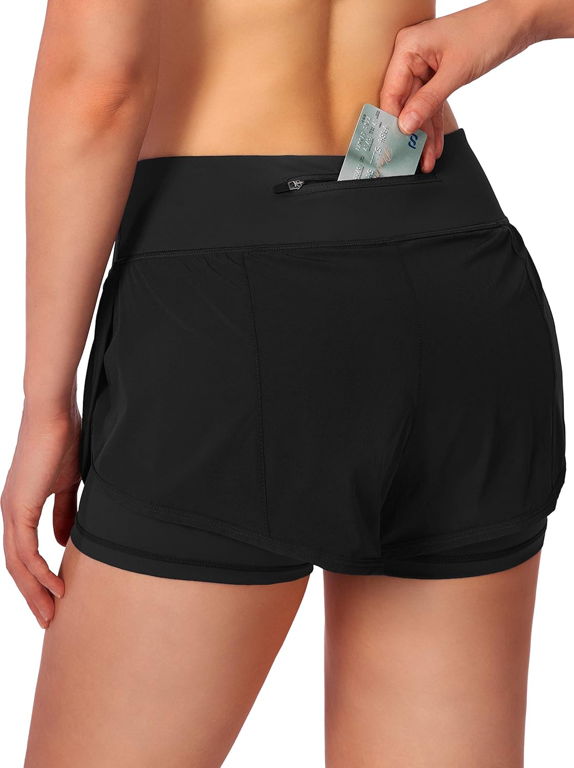 Women’s 2 in 1 Running Shorts Workout Athletic Gym Yoga Shorts for Women with Phone Pockets: Clothing