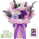 Forever Flowers Bouquet with Vase Preserved Flowers Purple Rose Bouquets That Last 1-3 Years Natural Eternal Happy Birthday Flowers Gift for Women Mom Grandma Wife Friends on Anniversary, Birthday