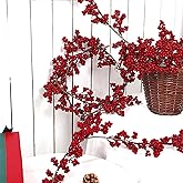 Wuhetyo Christmas Red Berry Garland, Artificial Red and Burgundy Berry Christmas Garland Decor for Winter Christmas Indoor Outdoor Home Fireplace Table Decorations(Mini Berry)