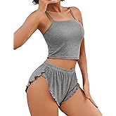 Avidlove Women Cami Ribbed Pajama Set Sexy Side Slit Sleepwear Soft Lingerie 2 Piece PJ Set