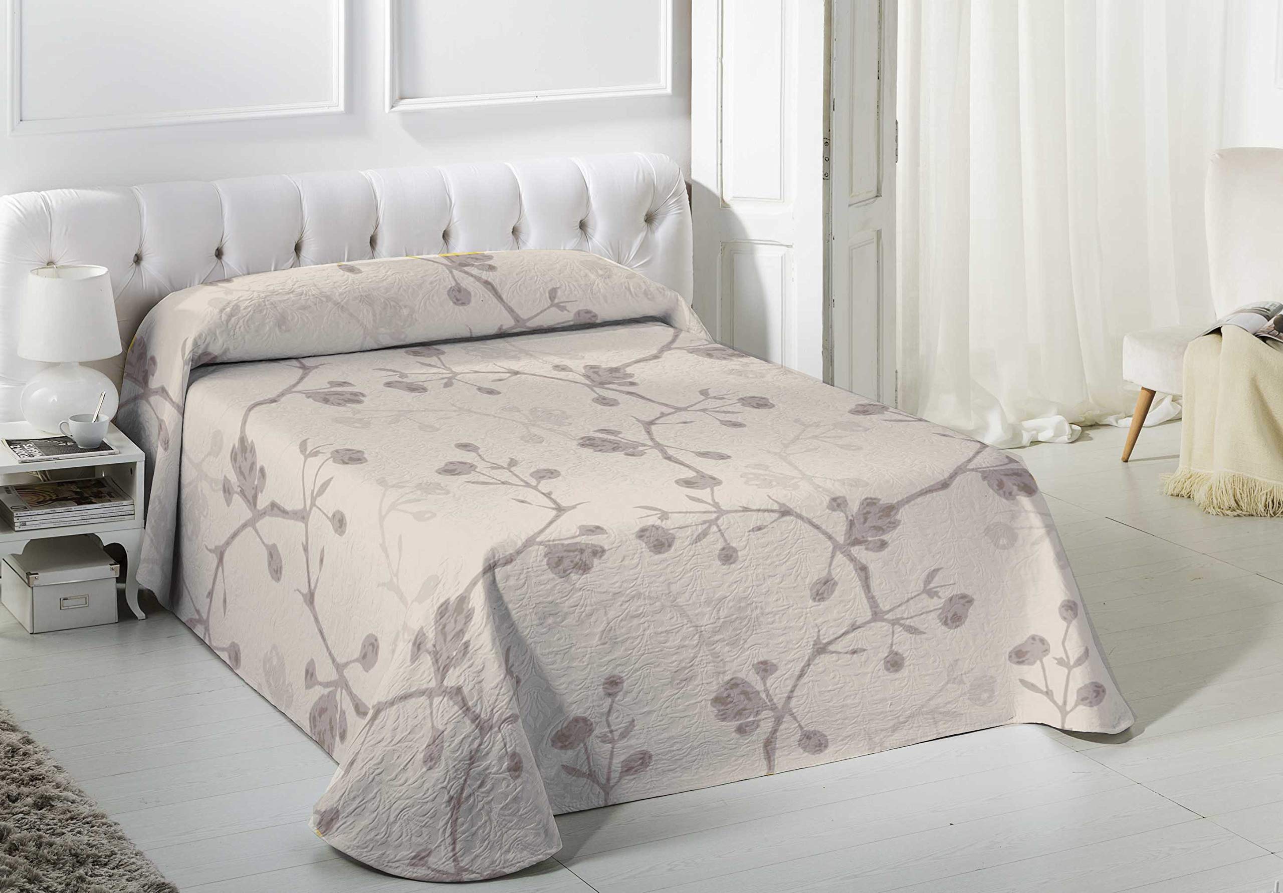 VIALMAN Bedspread Sofia 20 Single Bed | Flowers Quilt Coverlet | Quilt Size 200 x 270 cm | Bedspread Bed & Sofa Throw Beige