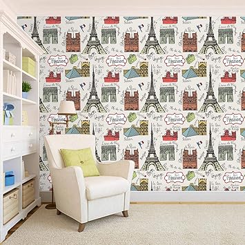 100yellow Paris Theme Print Multicolor Designer Peel And Stick