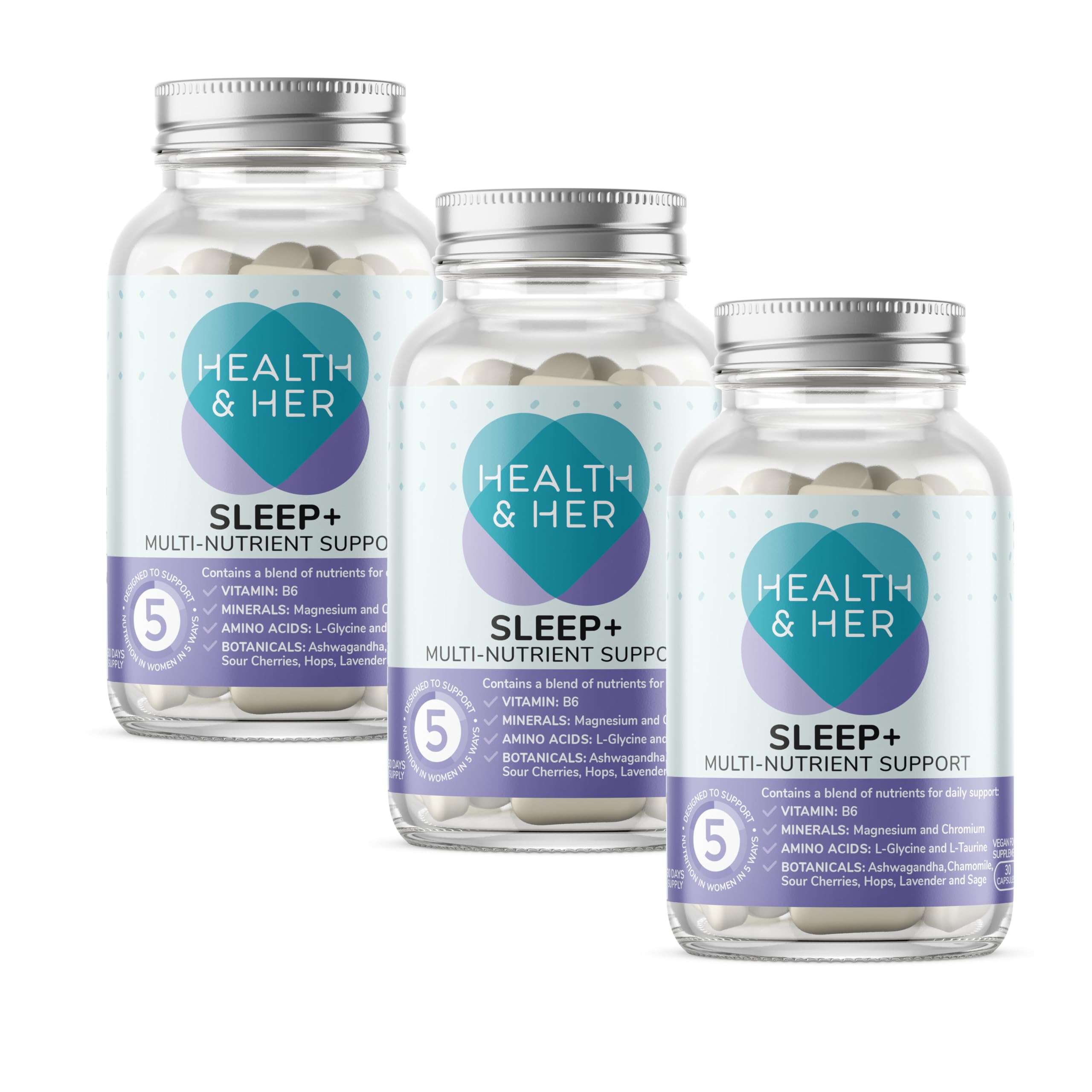 Health & Her Sleep+ Supplements for Women - Women's Multivitamin with Lavender, Chamomile & Magnesium - Vegan, Gluten-Free, Vitamins for Women - 3 Month Supply, 90 Capsules