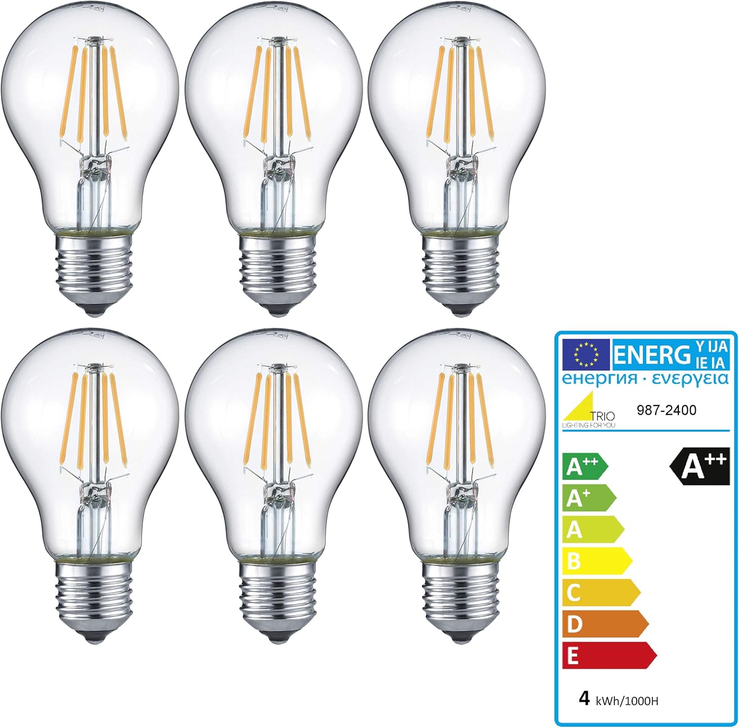 Mendler Trio Led Leuchtmittel Rl187 Filament Gluhbirne Leuchte E27 4w Warmweiss Eek A 6er Set Amazon De Kuche Haushalt