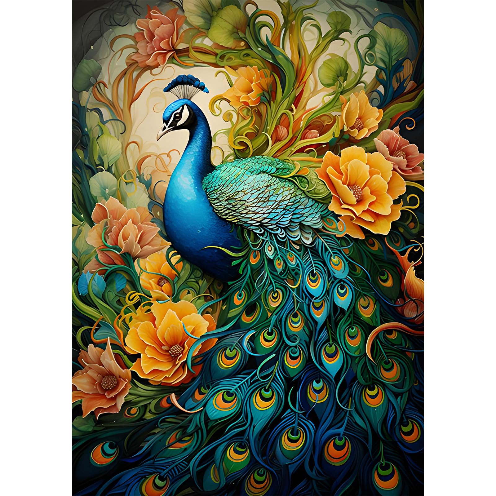 MEIYUDA Peacock Diamond Painting Art, 5D Diamond Art Kits - Flower, Crystal, Home Wall Decor 30x40cm