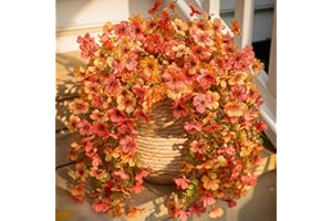 INSPRING Artificial Mums for Outdoors Decoration Fall Fake Flowers for Outside Decor, 2Pcs Silk Daisy with Eucalyptus UV Resistant Realistic Vines for Front Door Yard Patio Porch Planter Home