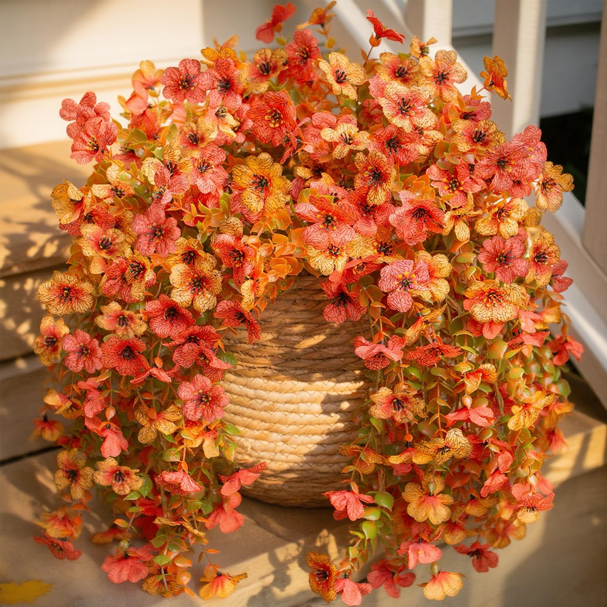 Photo 1 of INSPRING Artificial Mums for Outdoors Decoration Fall Fake Flowers for Outside Decor, 2Pcs Silk Daisy with Eucalyptus UV Resistant Realistic Vines for Front Door Yard Patio Porch Planter Home