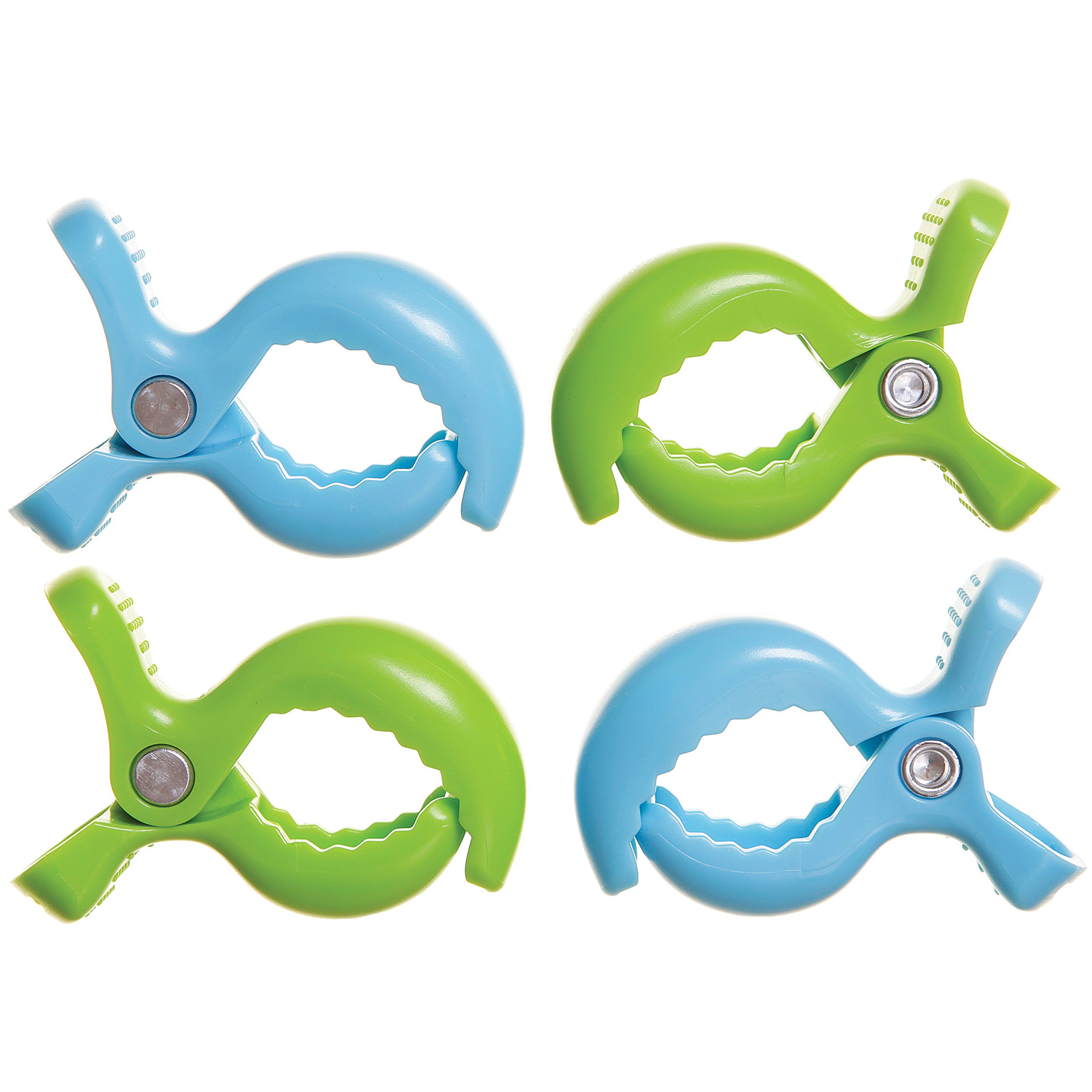 Dreambaby Strollerbuddy Baby Stroller Pram Clips - Strong & Wide Grip Hold Pegs - for Pushchairs blakets & Shades - 4 Pack -Blue/Green - Model F2219