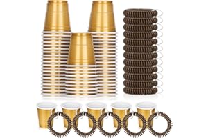 SMAODSGN 50 Pcs Gold Shot Cups with Wristband for Party 2oz Plastic Shot Glasses Disposable Mini Shot Glasses Bulk with Wrist Coil 2oz Solo Cups for Festival Birthday Favor Wedding Halloween Party Supplies