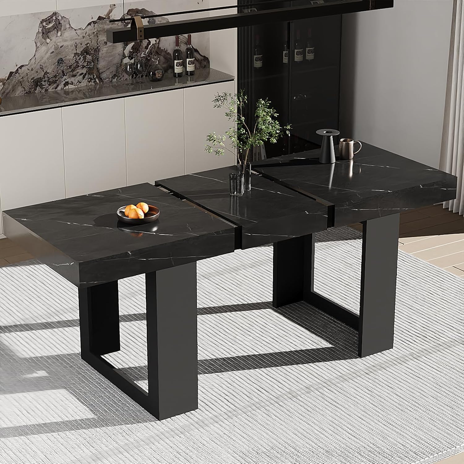 Photo 1 of *used*63"-78.74" Rectangular Extendable Dining Table for 6-10 People – Modern Farmhouse Wooden Kitchen Table with Brown Finish, Large Extendable Table for Dining Room or Conference Use