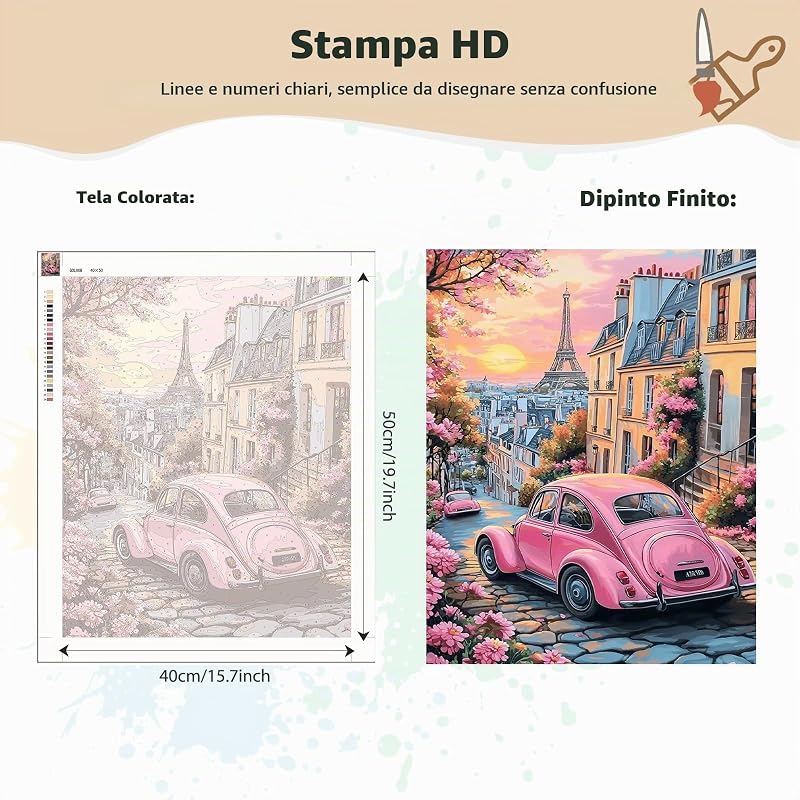 Dipingere con i Numeri Adulti Parigi al tramonto, Kit di Pittura a Olio su Tela Fai-da-Te con Pennelli Pittura a Pigmento Acrilico Disegno, Decora la Casa Regalo 40x50cm(Senza Cornice) — foto 3 di 7