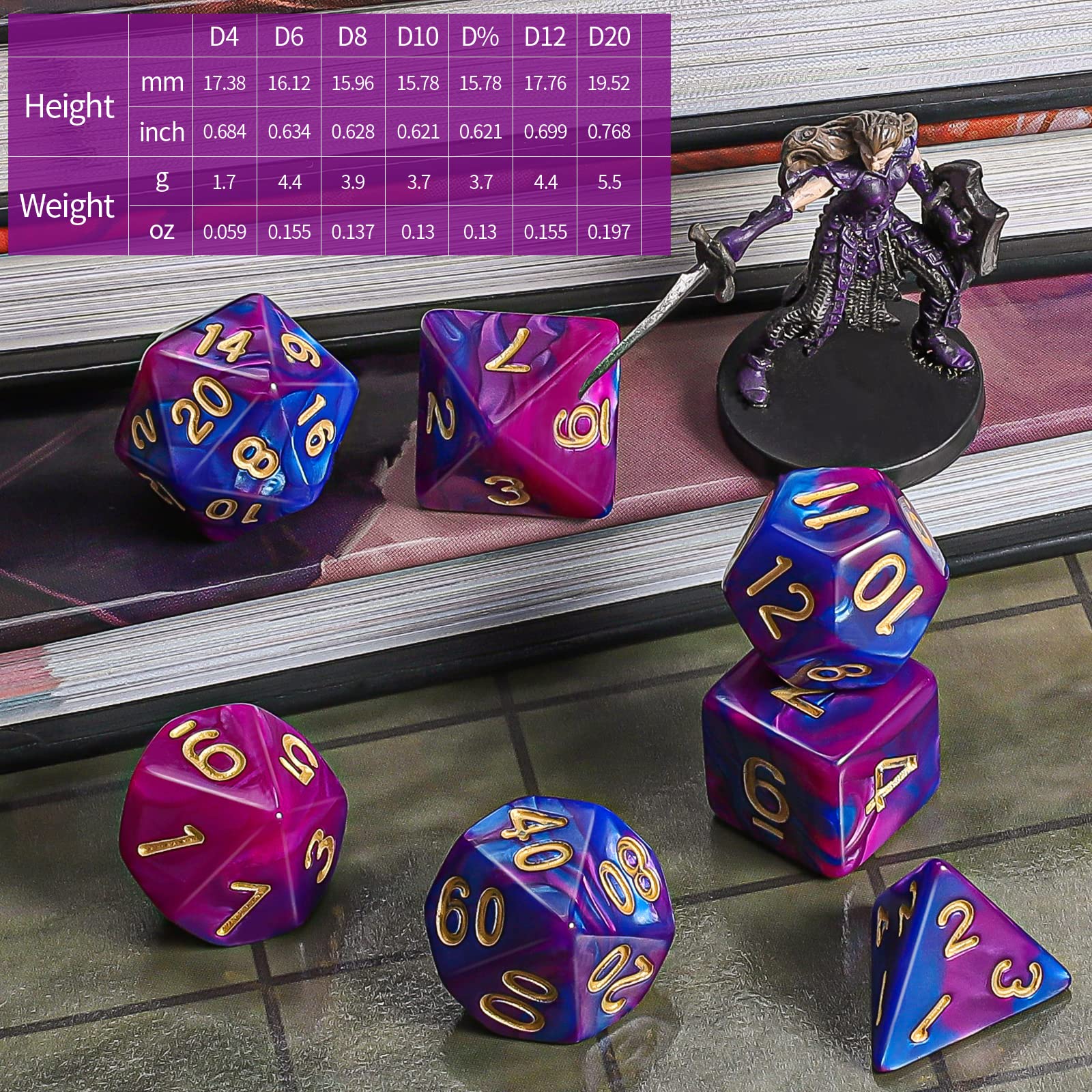 CiaraQ DND Polyhedral Dice Set with a Black Dice Bag for D&D RPG MTG Role Playing Table Games