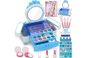 Mozok Kids Makeup Kit for Girl, Real Makeup Toys with Make Up Vanity Set, Girls Makeup Beauty Set Toy for Dress Up, Princess Birthday Gifts Toys for 3 4 5 6 7 8 9 10 11 12 Year Old Kids Girls(Blue)