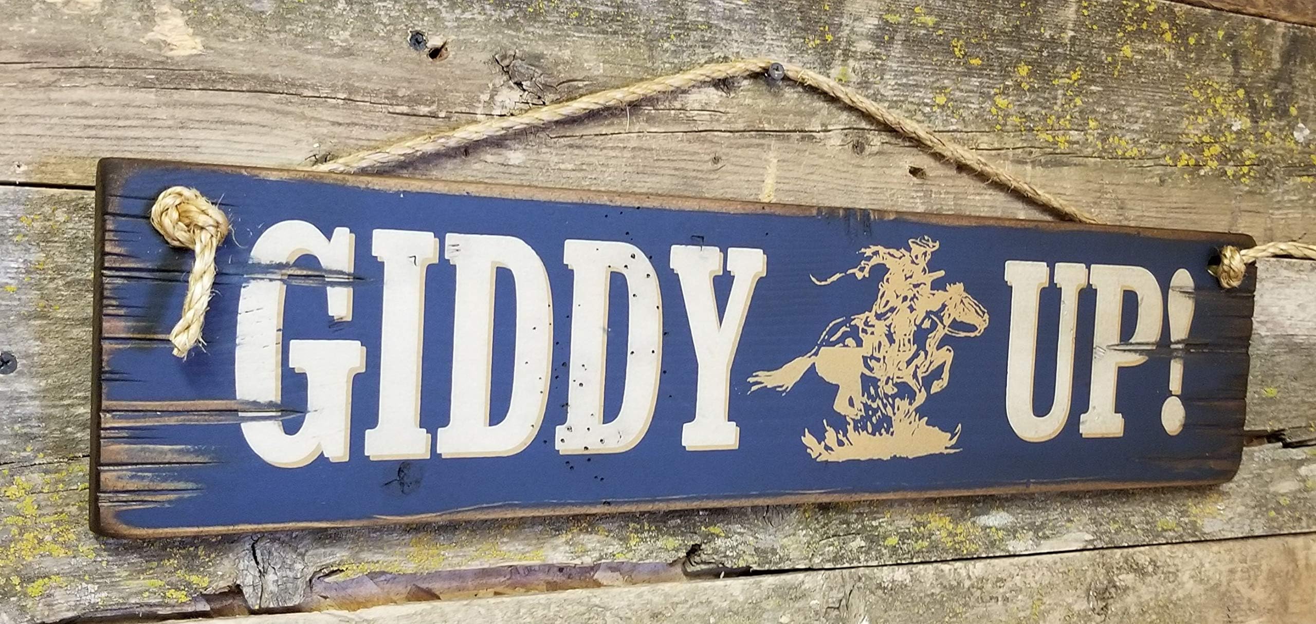 Judy554Bart Giddy Up, Western, Rustic, Vintage, Antiqued, Wooden, Cowboy Sign